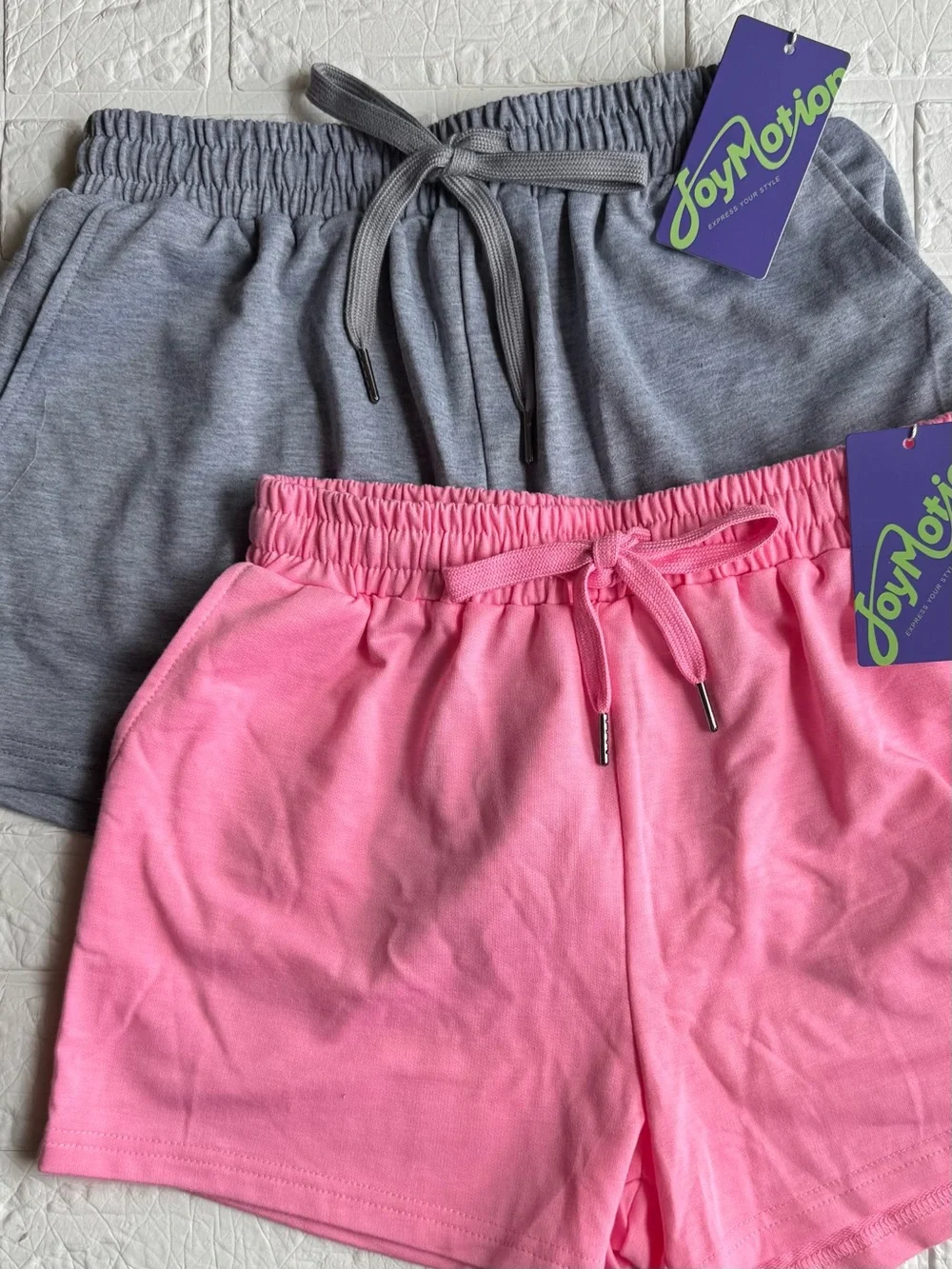 New Pink and Gray Girls' Drawstring Shorts - Twin Pack